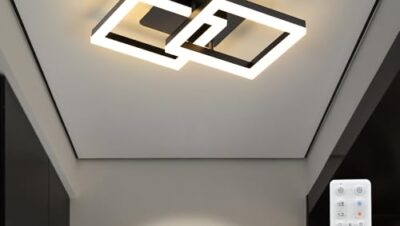 ANTENLICHT LED Deckenlampe Schlafzimmer Modern Geometrisch 20W Wandleuchte, Deckenleuchte mit Fernbedienung Stufenlos Dimmbar 3000-6500K für Flur Balkon, Esszimmer, Garderobe, Schwarz