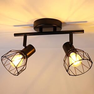Lampe im Industriedesign: Ideen für modernes Wohnen und Einrichtung Dehobo Led Deckenstrahler Schwenkbar 350°, Deckenleuchte E14 2 Flammig Schwarz, Spotleuchte Wand, Deckenlampe Spots Led, LED Wandstrahler für Küche, Wohnzimmer, Schlafzimmer, Nein E14 Leuchtmittel