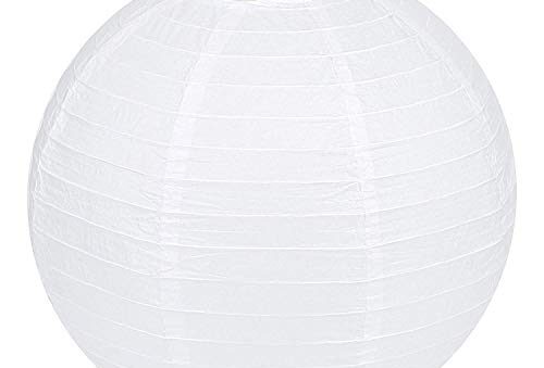 Lampenschirm Rund Weiß Papier Laterne Classic Bamboo Style Gerippter Lampenschirm Deko für Party Garten Hochzeit Dekoration (30 cm, 12")