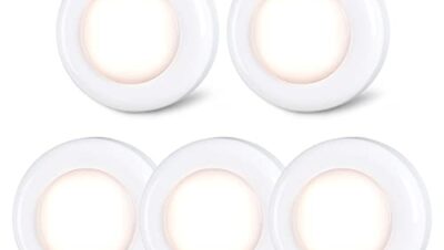 STAR-SPANGLED Licht Drücken Batterie, Touch Lampe Batteriebetrieben, Schrankbeleuchtung, Unterbauleuchte Küche, Schranklicht, Klebeleuchte, Push Klebelampe, Top Bright LED Lampe, Warmweiß, 5 Stück